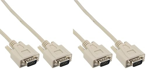InLine 20281 Cavo VGA, Sub-D 15Pin Maschio a Sub-D 15Pin Maschio, 3 m, Beige (Confezione da 2)