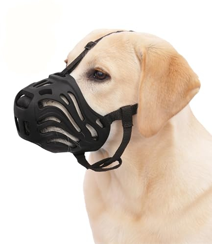 Dog Muzzle for Large Dogs, Silicone Basket Dog Muzzle for Large and Medium Dogs Breed Can Prevent Eating Chewing and Barking for Grooming Trimming Training(Black, M-5)