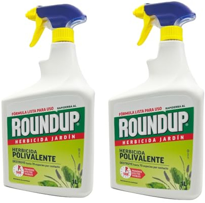 ROUNDUP Herbicida para Todo Tipo de Hierbas |1 Litro Listo para Usar con Aplicador de Pistola Integrado | Efecto Visible en 1 Hora | Elimina Más de 70 Especies de Malas Hierbas y Musgo | 2 Unidades