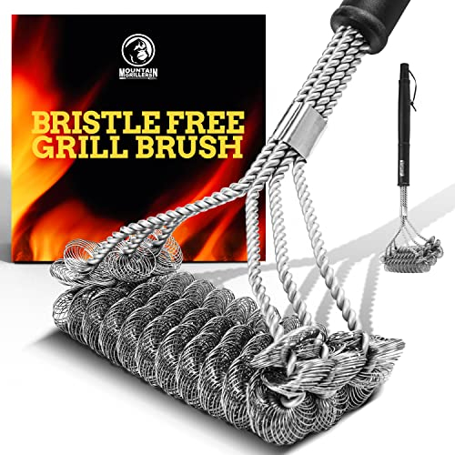 MOUNTAIN GRILLERS BBQ Cleaning Kit - Bristle Free Grill Brush with Sharp Scraper - Barbecue Brush with Long Handle for Heavy Duty Cleaning - Ceramic Hob Scraper - Stainless Steel Oven Cleaning Tools