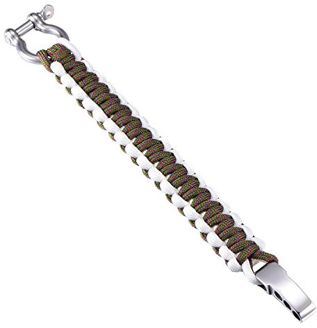 DonDon Uomo Bracciale Paracord di Sopravvivenza Bracciale Intrecciato Outdoor Acciaio Inossidabile