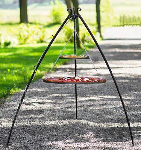 BlackOrange Schwenkgrill Modell: Duo, 200 cm hoch, konkave Beine mit Doppelroste aus Stahl Ø 80 cm und Ø 40 cm