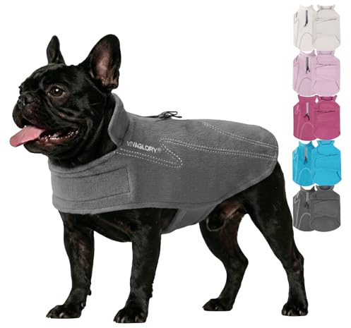 VIVAGLORY Wintermantel Hund Cozywrap Hundemantel Fleecemantel, XXS, Grau | Reflektierend & Softshell Fleece Verstellbar für Hund, Wintermantel Hundepulli Fleecejacke mit Geschirr Öffnung