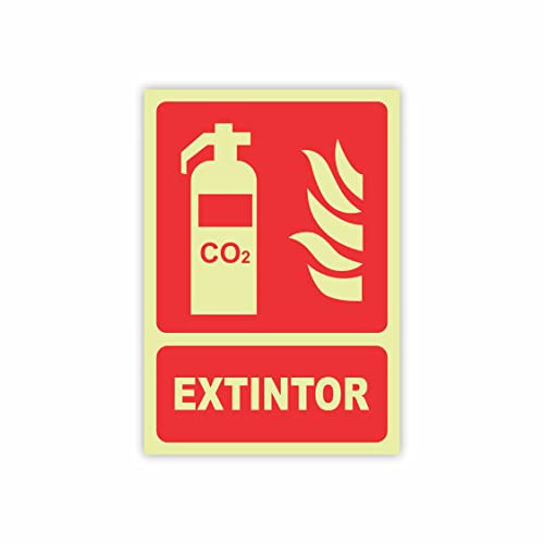 Seribas Señal Extintor Co2, Fotoluminiscente Clase B, Cartel PVC 0,7 mm. Tamaño A4 21 x 30 cm, Homologada, Señal Contra Incendios.