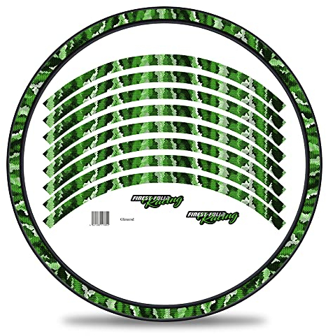 16-teiliges Set Felgenrandaufkleber Sticker für Fahrrad Felgen im Camouflage Design Komplett Set für 27 29 für Ebike Rennrad Mountainbike MTB Laufrad RX032 (Hexagon grün, Glanz)