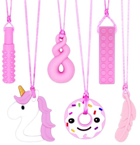 Sensory Chew Necklaces 6 Pack, Chew Toys for Autistic Children with ADHD, SPD, Chewing, Teething or Special Needs, Autism Chew Toys Necklace for Adult Reduce Anxiety Fidgeting