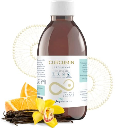 Mighty Elements Liposomales Curcumin 250mg, Blutorange-Vanille, flüssig | Curcuminoide aus Kurkuma-Extrakt, 250ml, 25 Portionen à 10ml, vegan, glutenfrei, hohe Bioverfügbarkeit