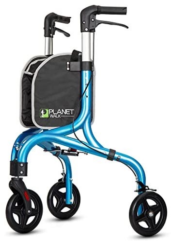 PLANETWALK Premium 3 Wheel Rollator Walker for Seniors – Ultra Lightweight Foldable Aluminum Mobility Aid with Height Adjustable Handle and 8 Inch Wheels, Brilliant Blue