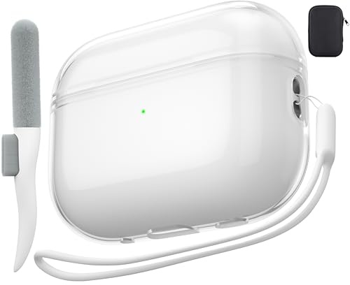 Valkit Hülle für AirPods Pro 2 mit Reinigungsset, Transparent | Vergilbungsfrei, Kristallklar, Weiche, TPU Material, Silikon-Trageschlaufe, Aufbewahrungstasche, Kabelloses Laden