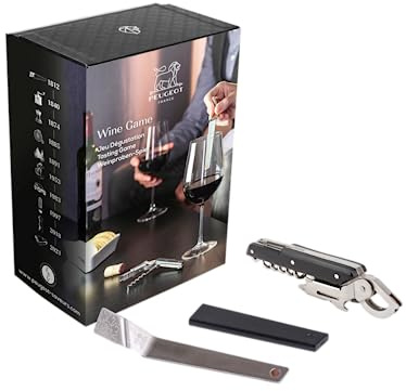 PEUGEOT - Geschenkset Wine Game - Weinschlüssel Clef Du Vin + Korkenzieher Clavelin - Zum Entkorken und zur künstlichen Reifung des Weins - Weingeschenk. Peugeot 200978 Weinwerkzeug, Edelstahl, Black