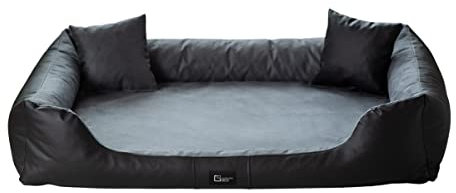 exclusive BED Orthopädisches Hundebett Eden Grosse Mittelgroße Kleine Hunde - Hundekissen Hundematte aus Öko-Leder + Alcantara-Stoff - Schmerzlindernd Abriebfest Reißfest (L, Schwarz-grau)