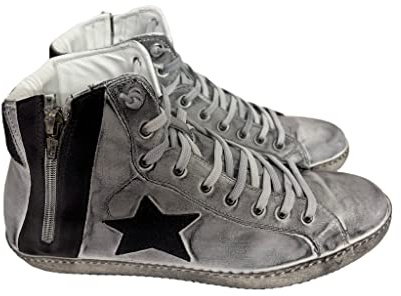 VIA CONDOTTI Scarpe Sneakers Alte Uomo Pelle Bianca Antracite Stella sfumato