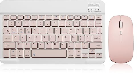 Clavier et souris Bluetooth rechargeables et portables pour Apple iPad, iPhone iOS 13+, Samsung, tablettes, smartphones Android et Windows (10 pouces, rose)