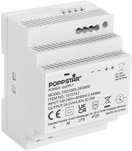 Poppstar Hutschienen-Netzteil P-100-24- 24V 3,83A 92W (Input 100-240 V AC 50/60 Hz, Output 24 V DC 3,83 A 92 W)