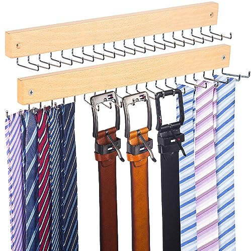 Natrual, fermacravatte da parete, in legno, può contenere 20 cravatte/cintura/borsa, organizer per cravatte e cinture, con ganci girevoli a 360°, chiodi a vite, ideale per l'installazione su parete,