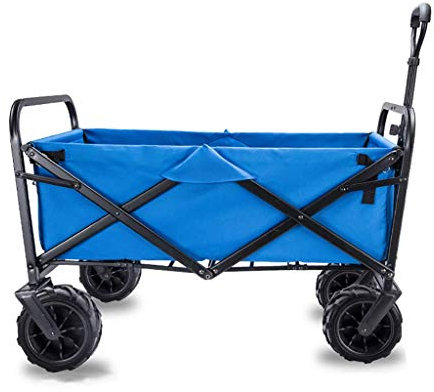 MOLVUS Folding Garden Trolley Cart Heavy Duty Wagon Multi-function Shopping Cart for Outdoor Camping Beach Supermarket With 4 Wheels, Load：90kg (Blue)