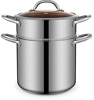 ZAANU Pentola A Vapore Multifunzione A Vapore A Due Strati in Acciaio Inossidabile Pentole A Vapore per Fornello A Induzione Fornello A Gas (Dimensioni : 22cm) (22cm)
