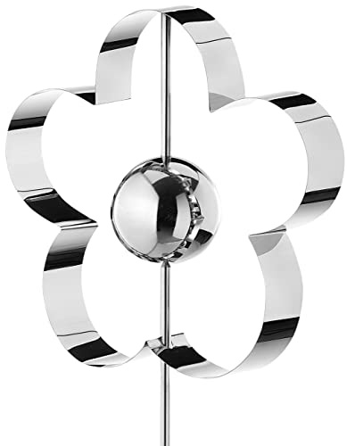 Kobolo Gartenstecker Flower, Edelstahl, Silber, 118 cm, dekorativer Blumenstecker, mit Edelstahlkugel für Moderne Gartendekoration