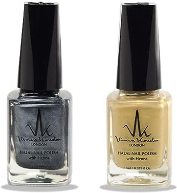Juego de 2 esmaltes de uñas permeables con infusión de henna Wudhu y veganos, esmalte halal de larga duración (decadente + oro satinado)