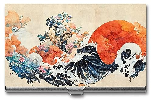 Niapessel Visitenkartenhalter im japanischen Stil, dünn, tragbar, Metall, Visitenkartenetui für Damen und Herren, 9,4 x 5,6 x 0,8 cm