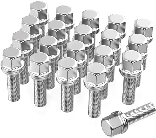 GAsupply 20 Stück M14 x 1,5 Alufelgenschrauben mit 28 mm Gewinde und 17 mm Sechskant, kompatibel mit den meisten Audi, Volkswagen, Skoda, Mercedes-Benz, Aftermarket-Schrauben (Chrom)