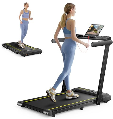 2 In 1 Home Folding Treadmill, Dual LED Screen, 2.5HP Silent Treadmill, 16KM/H, Bluetooth Speaker, Heart Rate, 12 Modes, App and Wireless Remote Control