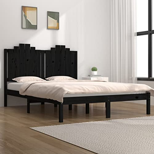 Gecheer Massivholzbett Holzbett Doppelbett/Einzelbett Bettrahmen Seniorenbett Komfortbett Jugendbett Landhausbett Gästebett Betten Bett für Schlafzimmer, Schwarz Kiefer 200x200 cm