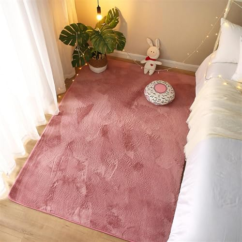 ZWPILY Hochflor Teppich Wohnzimmer Kinderzimmer Flauschig Fellteppich Kunstfell Fellimitat Plüsch Bettvorleger Einfarbig, Waschbar rutschfest, Modern Kunstfell Carpet,Pink b,200x250 cm