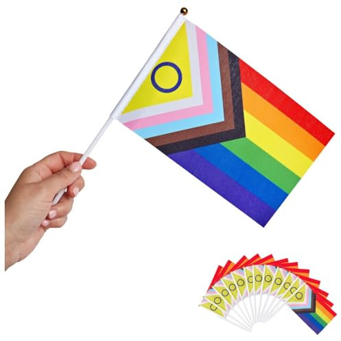 Runesol Pack de 12 - drapeaux à main de la fierté, 14x21cm, mini drapeaux LGBTQ, drapeaux sur bâton, décorations de fête LGBT sur bâton, LGBTQ+, célébrations, décorations fierté arc-en-ciel