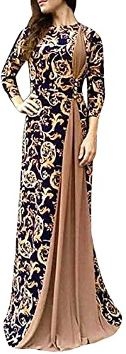 Azruma Festival Outfit Damen Midikleid Damen Maxikleider Sommer Damen Kostüm Frauen Muslimische Drucken Bodenlang Islamische Kleider Ramadan Gebetskleidung Sommerkleider Kurz (Braun, XL)