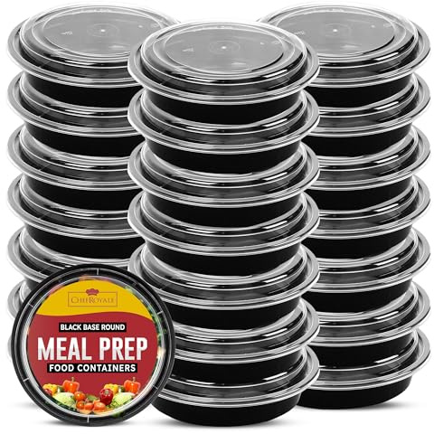 CHEF ROYALE 10 sets x 24oz Round Meal Prep Containers - BPA Free Storage with Airtight Lids - Microwave, and Dishwasher Safe - Stackable Lunch Boxes - Recyclable, Reusable (10)