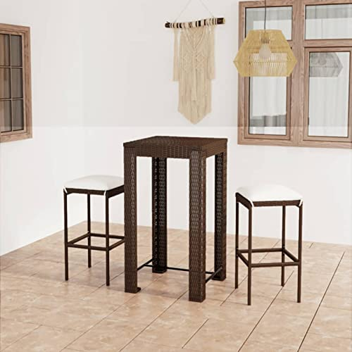 ARKEM 3-TLG. Gartenbar-Set mit Kissen Stehtisch Outdoo Gartenbar Outdoor GartenmöBel Set Bar Outdoor Theke Garten Poly Rattan Braun