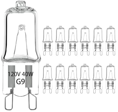 RAGFOZ G9 Halogen Light Bulb 120V 40W, 2 pin G9 Led Bulb Replacement, Dimmable 2700K Warm White T4 JCD Type for Chandeliers, Pendants, Cabinet Lights, Range Hood Lights, 12 Pcs