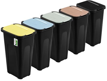 PAFEN Großer Mülleimer 30l mit Deckel – 5er Set Abfallbehälter 550 x 275 x 370mm - Abfalleimer für Trennen Abfalltonne Mülltrennung Abfallsammler | Schwarz