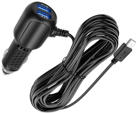 Câble d'alimentation pour Chargeur de Voiture Mini USB Dash Cam, Adaptateur de Chargeur de Voiture pour Caméra de Voiture avec Deux Ports USB et Lumière LED Bleue, Convient pour DVR, GPS, Dash Cam