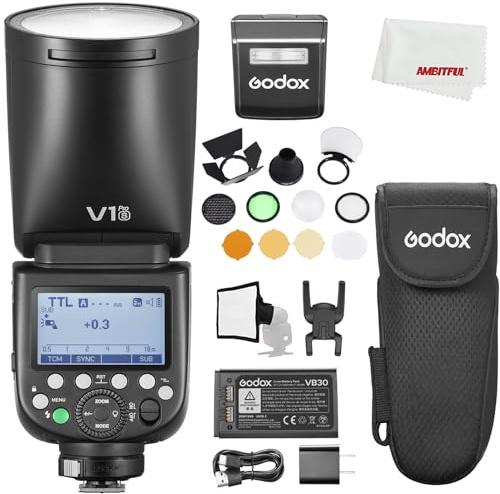 Godox V1PRO-S V1S PRO V1 PRO S TTL Li-Ionen Rundkopf Kamera Blitz für Sony 76Ws HSS 1/8000, mit Godox AK-R1 Zubehör Kit für Sony Kameras