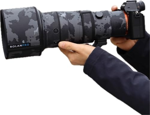 ROLANPRO Copriobiettivo mimetico per Sigma 500 mm F5.6 DG DN OS Sports E Mount Lens Protection Case Raincover-#18 nero scuro mimetico impermeabile