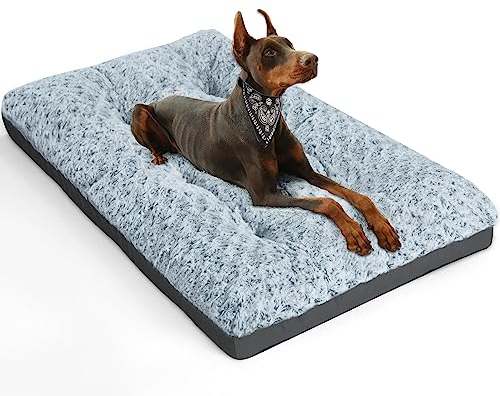 ALANMOND Hundebett Grosse Hunde, Hundekissen flauschig Hundematte mittelgroße Hunde, Waschbar Hundekorb wasserdicht rutschfeste, atmungsaktiv, Haustierbett Hundematratze Grau 76x48 cm