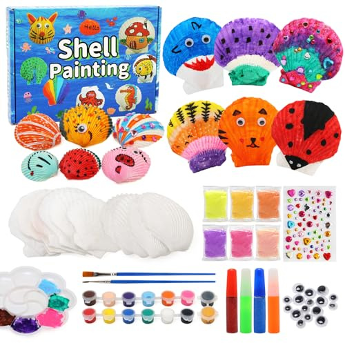 LEADSTAR Conchas que Brillan en la Oscuridad Pintar Kit Manualidades Niños niña 4 5 6 8 10 Años, Manualidades Set de Pintura de Creativas DIY Glow in the Dark Pintura Juguetes Niños Regalo Cumpleaños