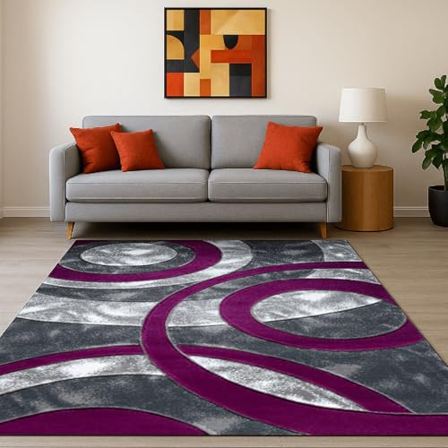 Cozy Haven Ecliptic Rugs - Large Fluffy Area Rug Carpet Washable Non-Slip Soft Modern Indoor Shaggy Floor Rug for Living Room, Bedroom, Hallway, Lounge – (Purple, 160x230 cm)