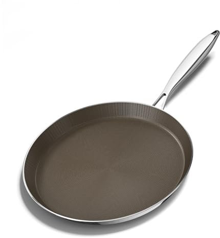 Innerwell Ceramic Stainless Steel Crepe Pan 28 cm, Nonstick Tiatanium Ceramic Coating Pancake Pan, Non Stick Flat Skillet Tawa Dosa Tortilla Griddle Pan, Induction Compatible, PFOA Free (Brown)