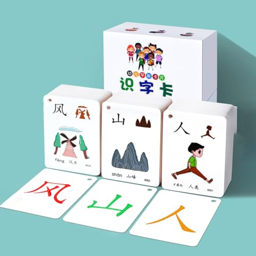 AIJUSSS Cartes mémoire de caractères Chinois, Aide à l'apprentissage du Chinois, Carte d'alphabétisation Chinoise, Illustrations de Pinyin et d'AVC pour Les débutants en Apprentissage du Chinois