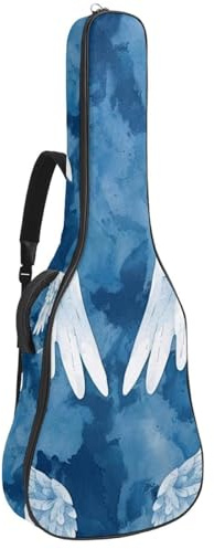 Gitarrentasche für Akustikgitarre mit zwei Taschen, blauer Engelsflügel-Druck, wasserabweisend, doppelt verstellbarer Schultergurt, Gitarrentasche, Blauer Engelsflügel Druck (3), 42.9x16.9x4.7 in,