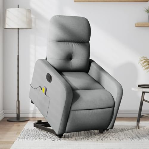 Homgoday Elektrischer Massagesessel mit Aufstehhilfe, Fernsehsessel Relaxsessel mit Liegefunktion, Aufstehsessel Seniorensessel Ruhesessel TV Sessel für Wohnzimmer Hellgrau Stoff