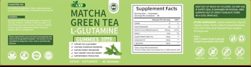 Matcha Green Tea Energy Gummies Superfood with L-glutamine Vitamin B12 CoQ10 for Focus and Brain Health - Vegan, Gluten-Free