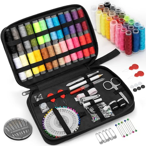 KEYHOT Nähset Grundausstattung, Reisenähset Nadel und Faden Set, Nähmaschine Nähzeug Set mit Inhalt für unterwegs Hochwertig Anfänger mit Knöpfen（130PCS）