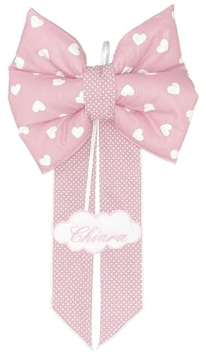 Andy & Helen - Fiocco nascita personalizzato con nome ricamato, imbottito in tessuto cotone fantasia con nuvolina (Rosa, Cuori)