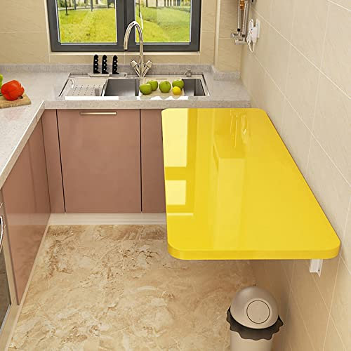 Klapptisch zur Wandmontage, für Waschküche, zusammenklappbarer Schreibtisch für kleine Räume, schwimmender Schreibtisch für Esszimmer, Arbeitszimmer, Küche, Bar, Gelb, 120 x 30 cm