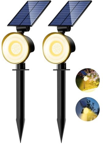 nipify Solarlampen für Außen, 2 Stück 53 LED Solar Strahler Wegeleuchte IP65 Wasserdicht, 3 Helligkeit Warmweiß Solarleuchten Aussenleuchte für Garten Aussen Wege Wand Outdoor