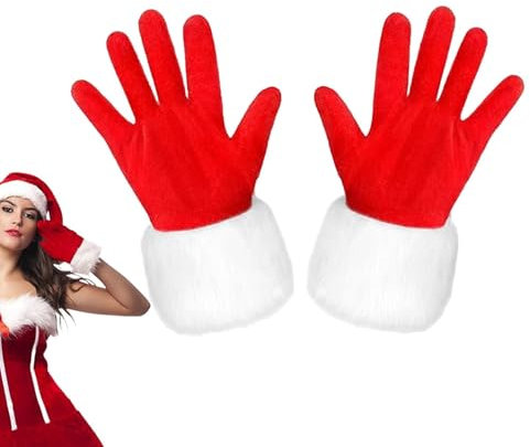 Wpsagek Rote Weihnachtsmannhandschuhe,Weihnachtssamthandschuhe, Rote Kostümhandschuhe mit weißer Pelzmanschette, Cosplay-Stretch-Fäustlinge für Damen und Mädchen, Weihnachtskostüm-Handschuhe für Party
